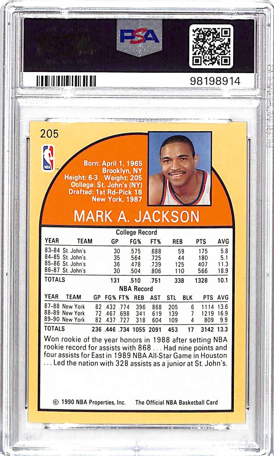 1990-91 Hoops Mark Jackson Melendez Brothers #205 PSA 9 Knicks