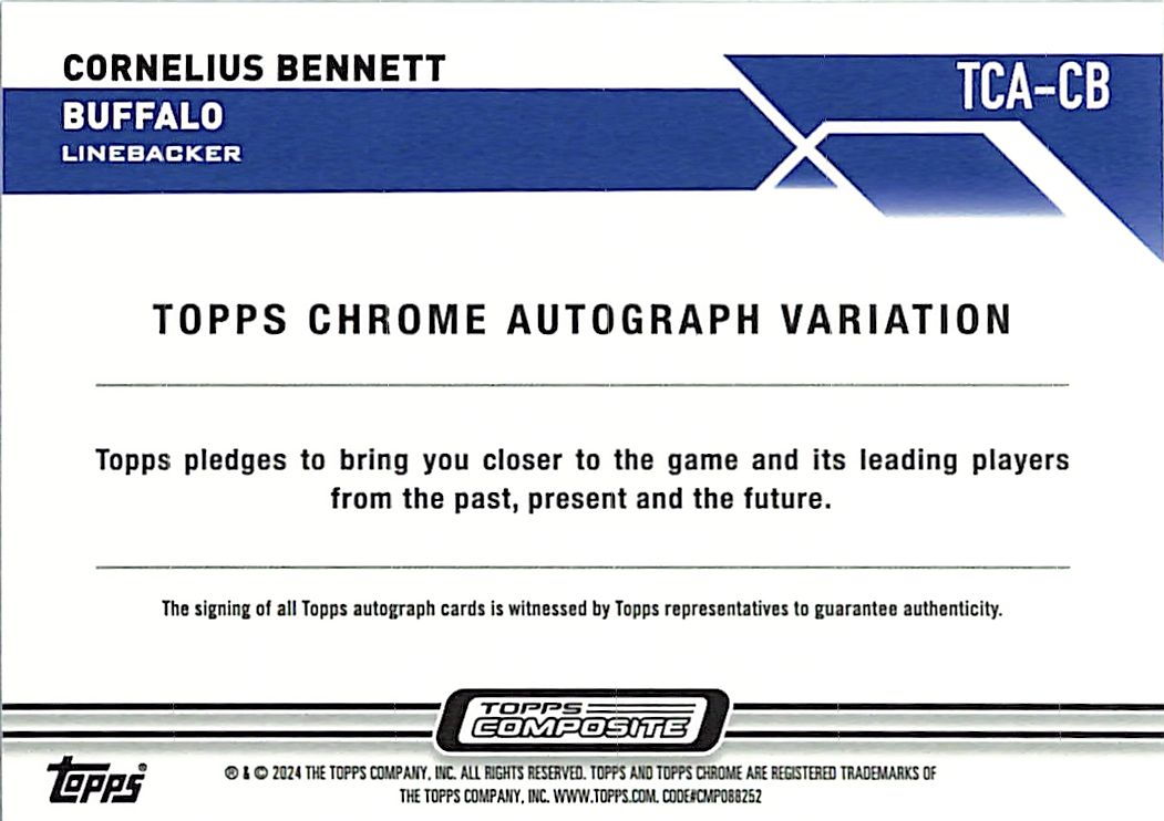 2023 Topps Composite Cornelius Bennett Auto Autograph Chrome Geometric Bills