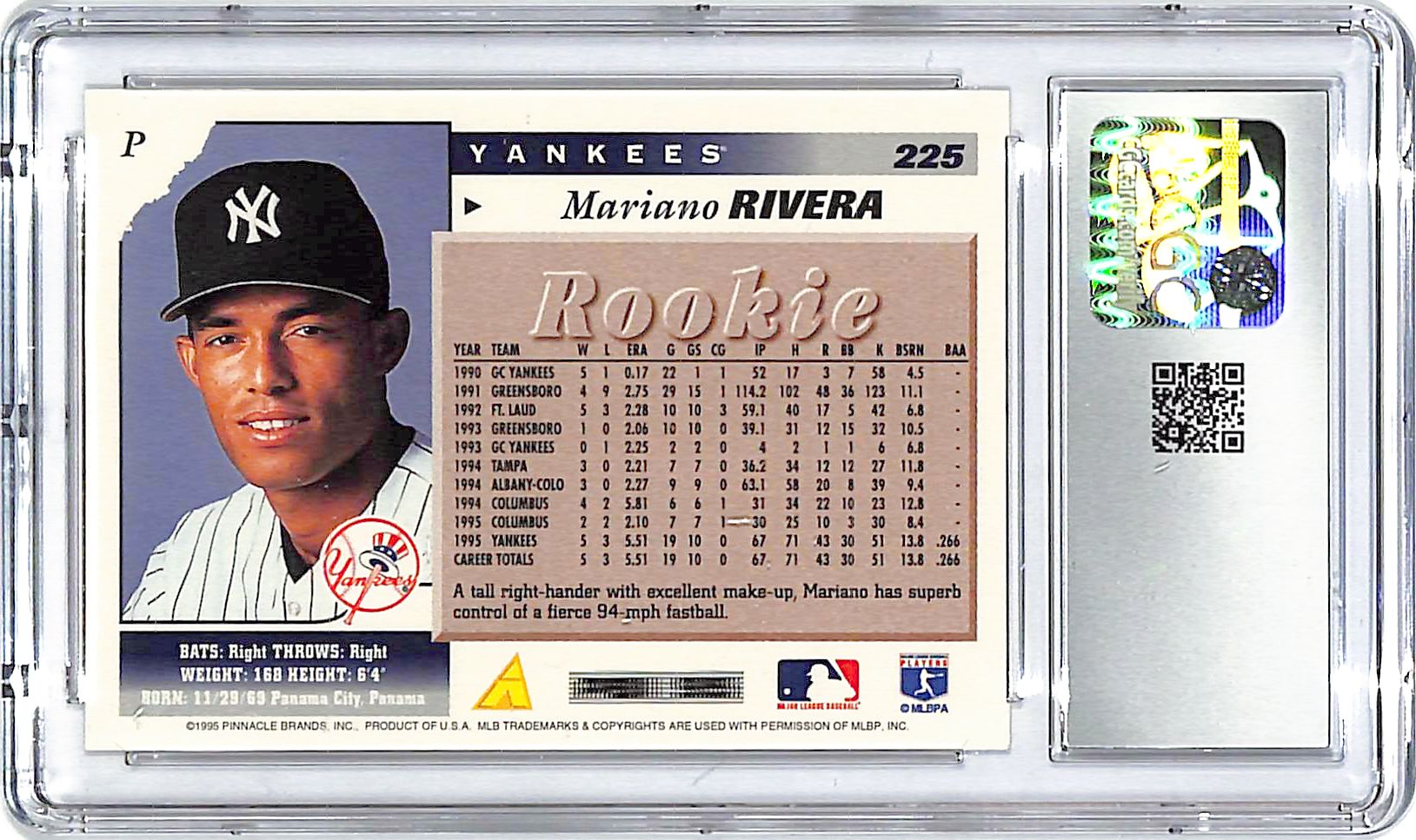 1996 Score Mariano Rivera Rookie RC #225 CGC Gem Mint 10 Yankees
