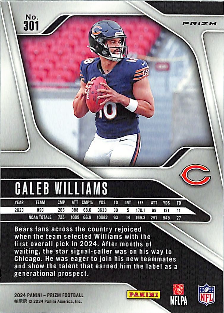 2024 Prizm Caleb Williams Rookie RC Red White and Blue Bears