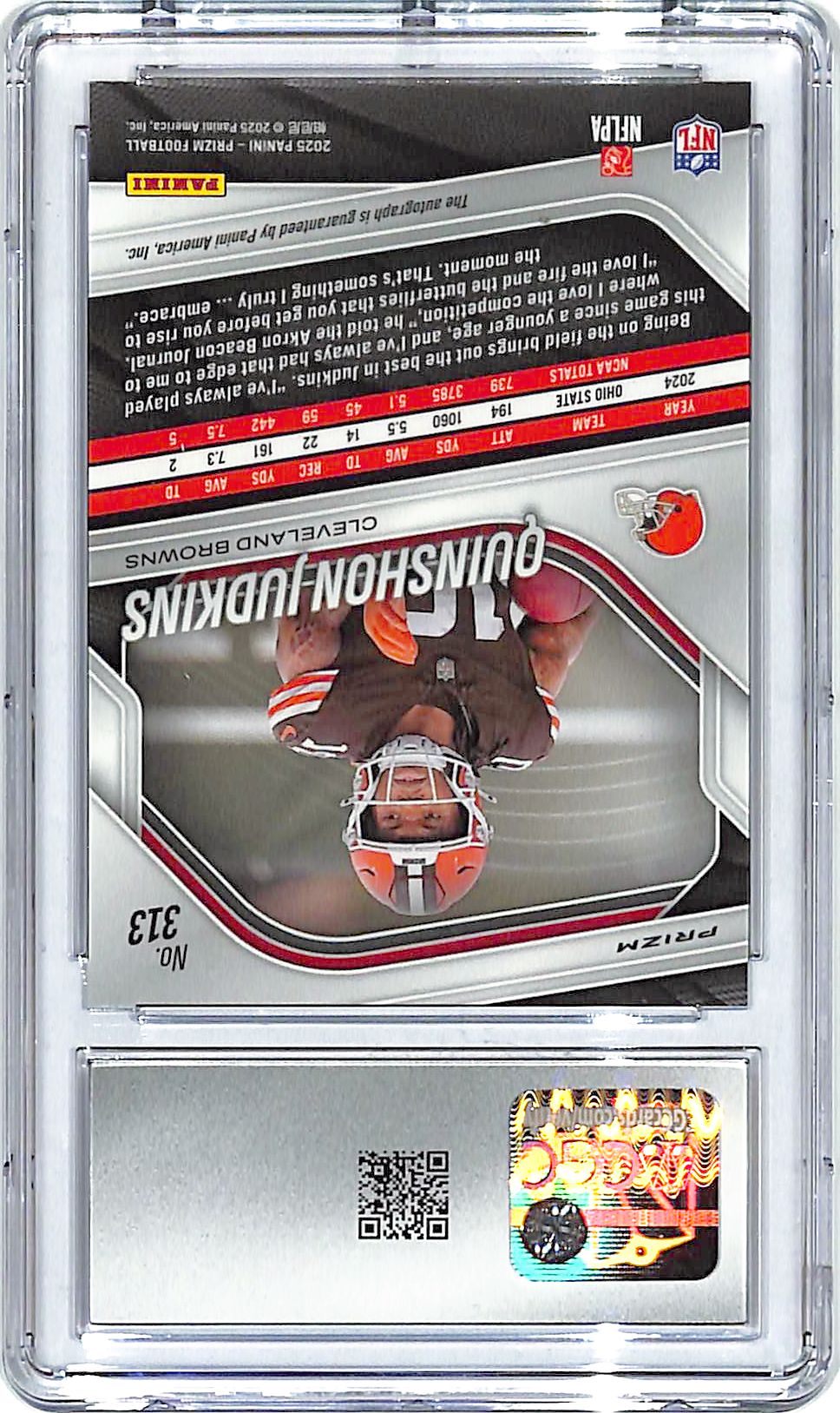 2025 Prizm Quinshon Judkins Auto Autograph Rookie RC No Huddle CGC 10 Browns