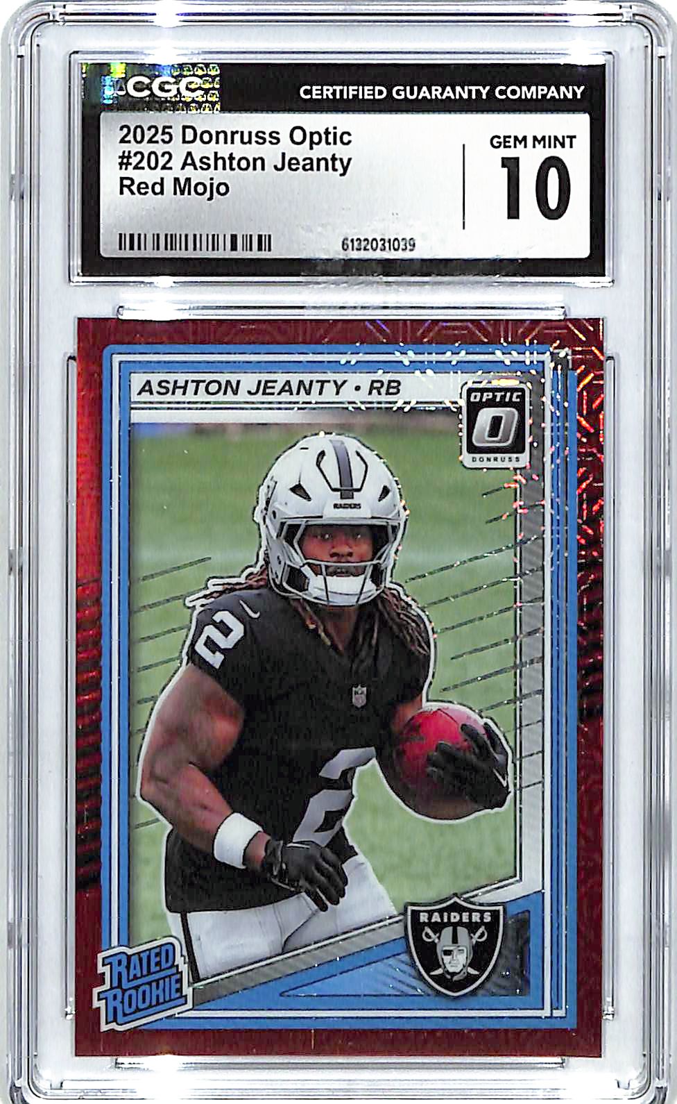 2025 Donruss Optic Ashton Jeanty Rated Rookie RC Red Mojo CGC 10 Raiders