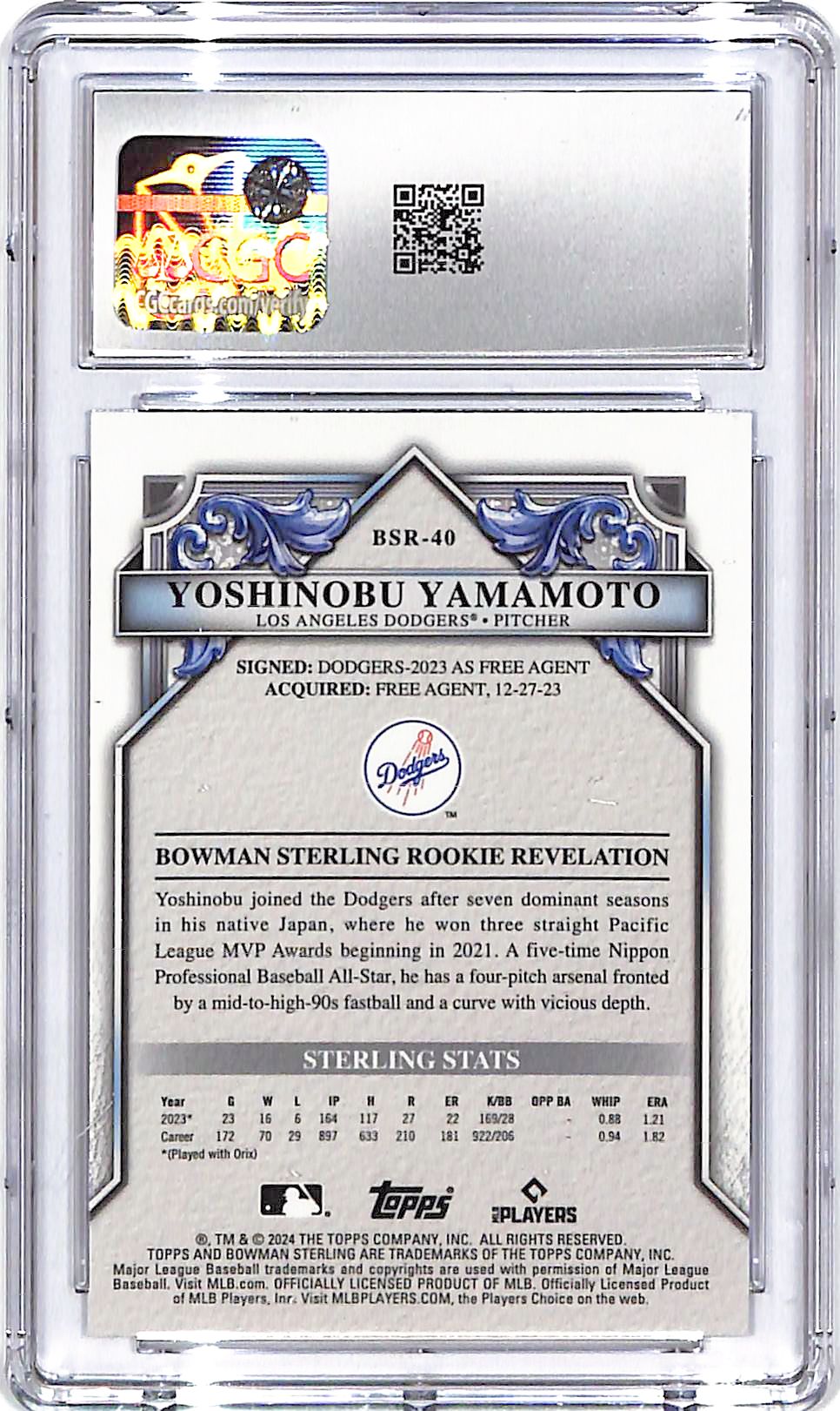 2024 Bowman Sterling Yoshinobu Yamamoto Rookie RC CGC 10 Dodgers