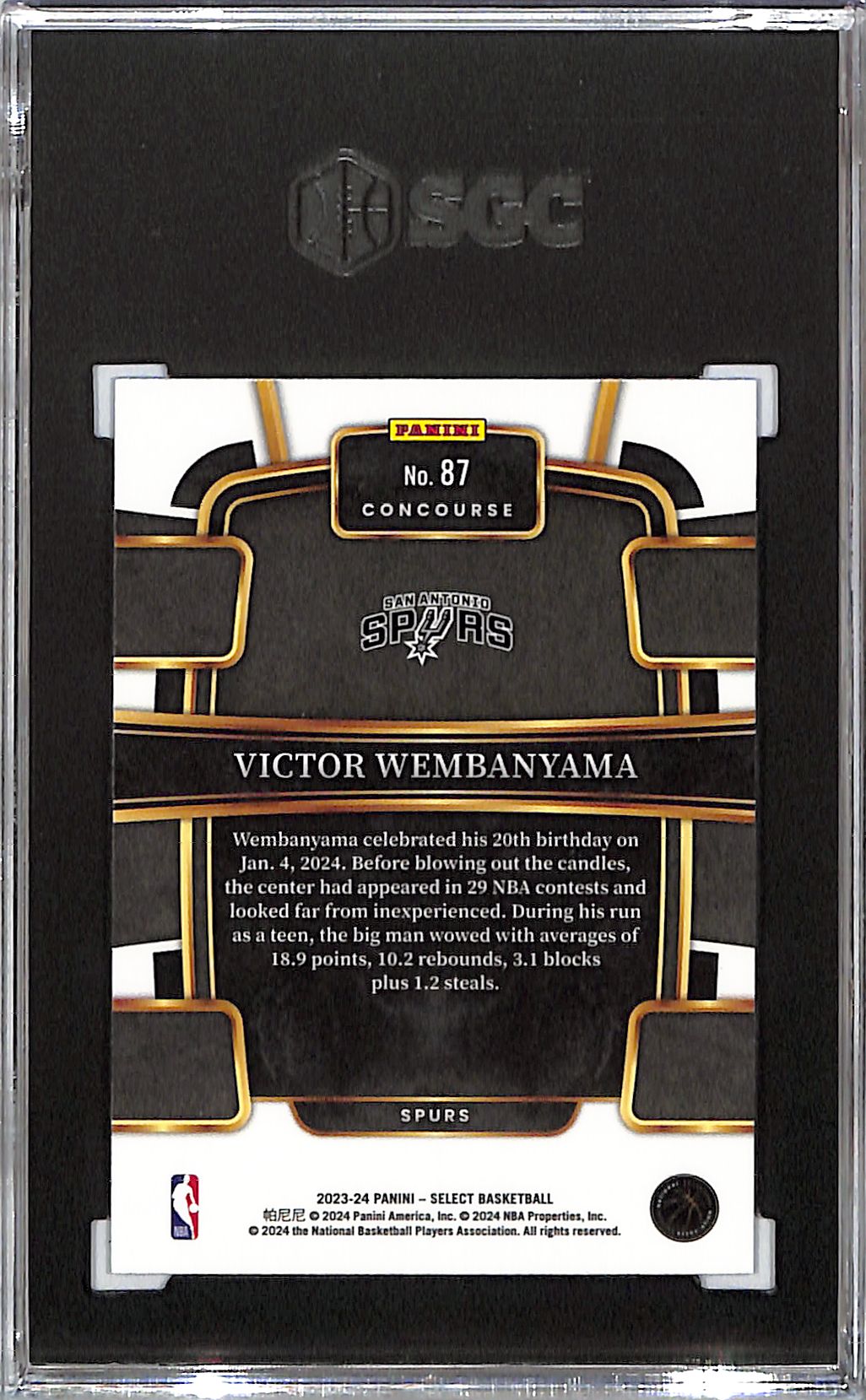 2023-24 Select Victor Wembanyama Rookie RC Blue Retail #87 SGC 9.5 Spurs