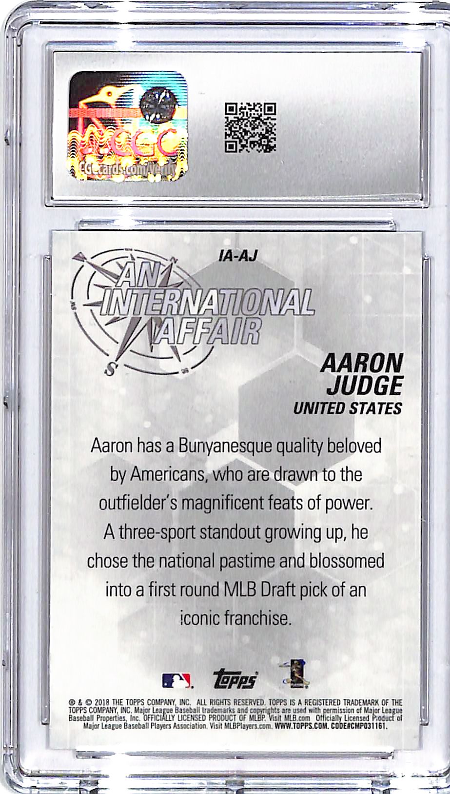 2018 Topps Chrome Update Aaron Judge An International Affair CGC 10 Yankees