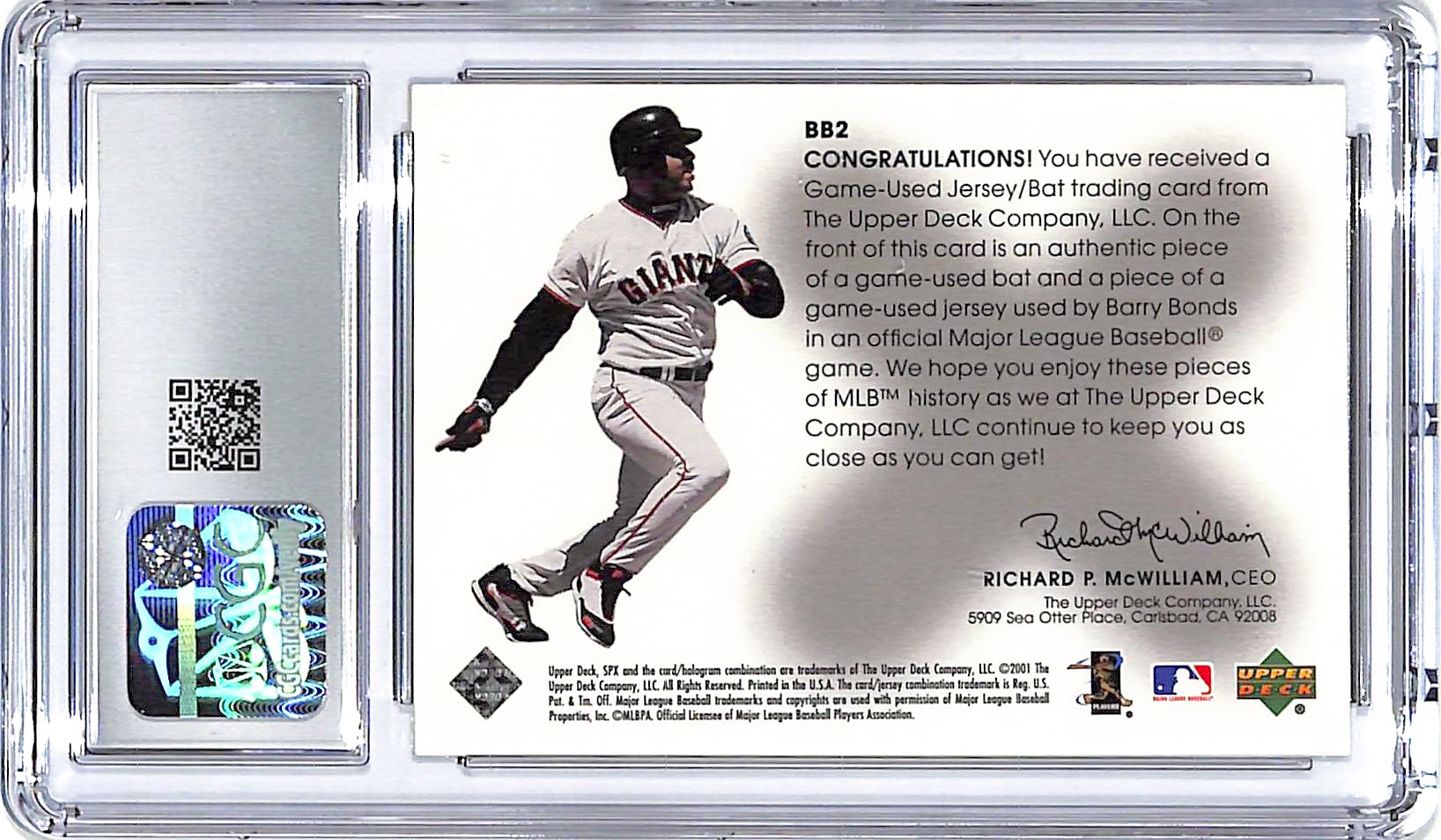 2001 SPx Barry Bonds Winning Materials Jersey Patch #BB2 CGC 9.5 Giants