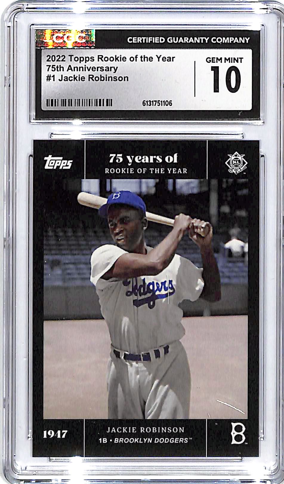2022 Topps Rookie of the Year 75th Anniversary Jackie Robinson #1 CGC 10 Dodgers