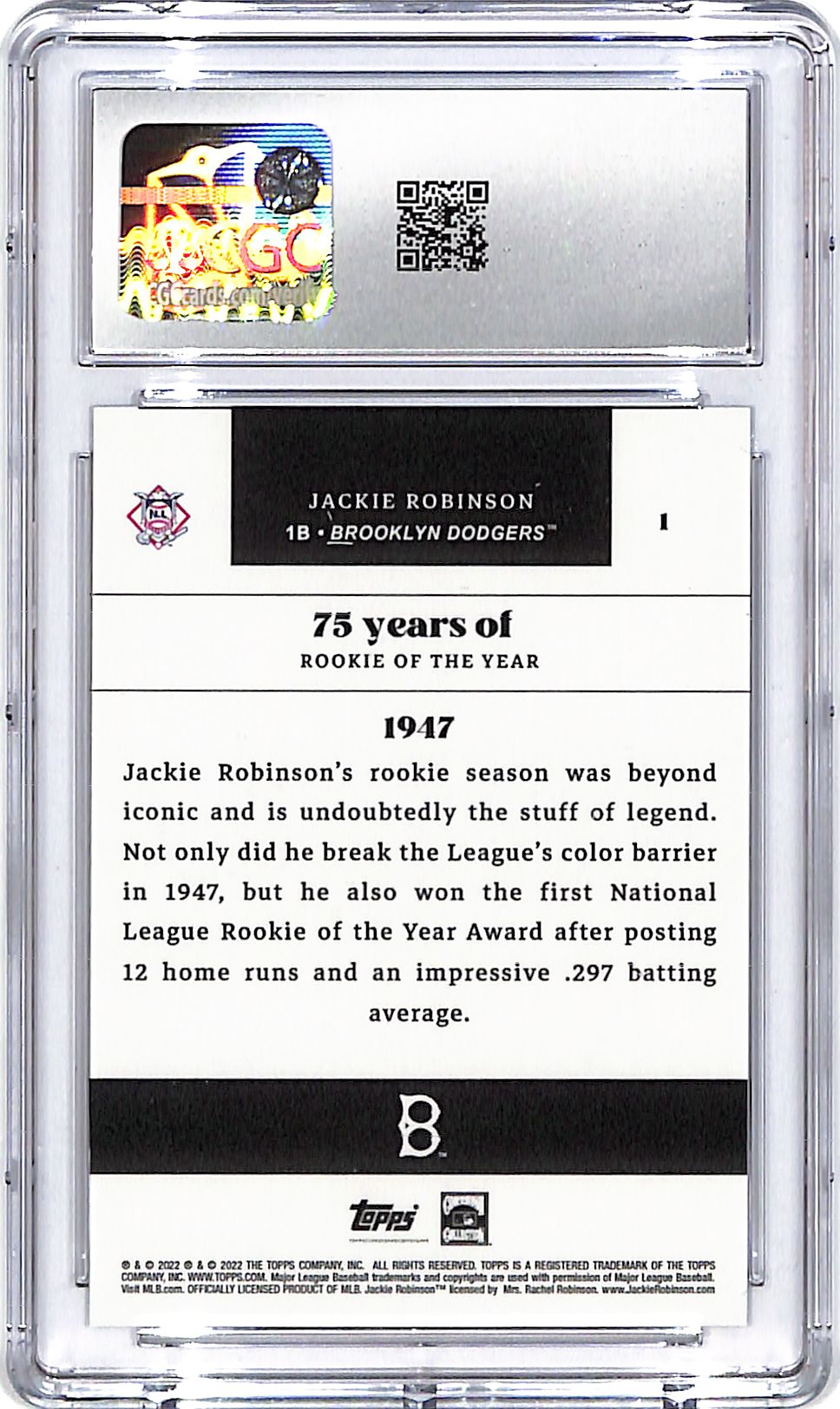 2022 Topps Rookie of the Year 75th Anniversary Jackie Robinson #1 CGC 10 Dodgers