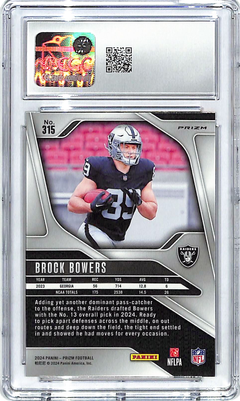 2024 Prizm Brock Bowers Rookie RC Disco #315 CGC 10 Raiders