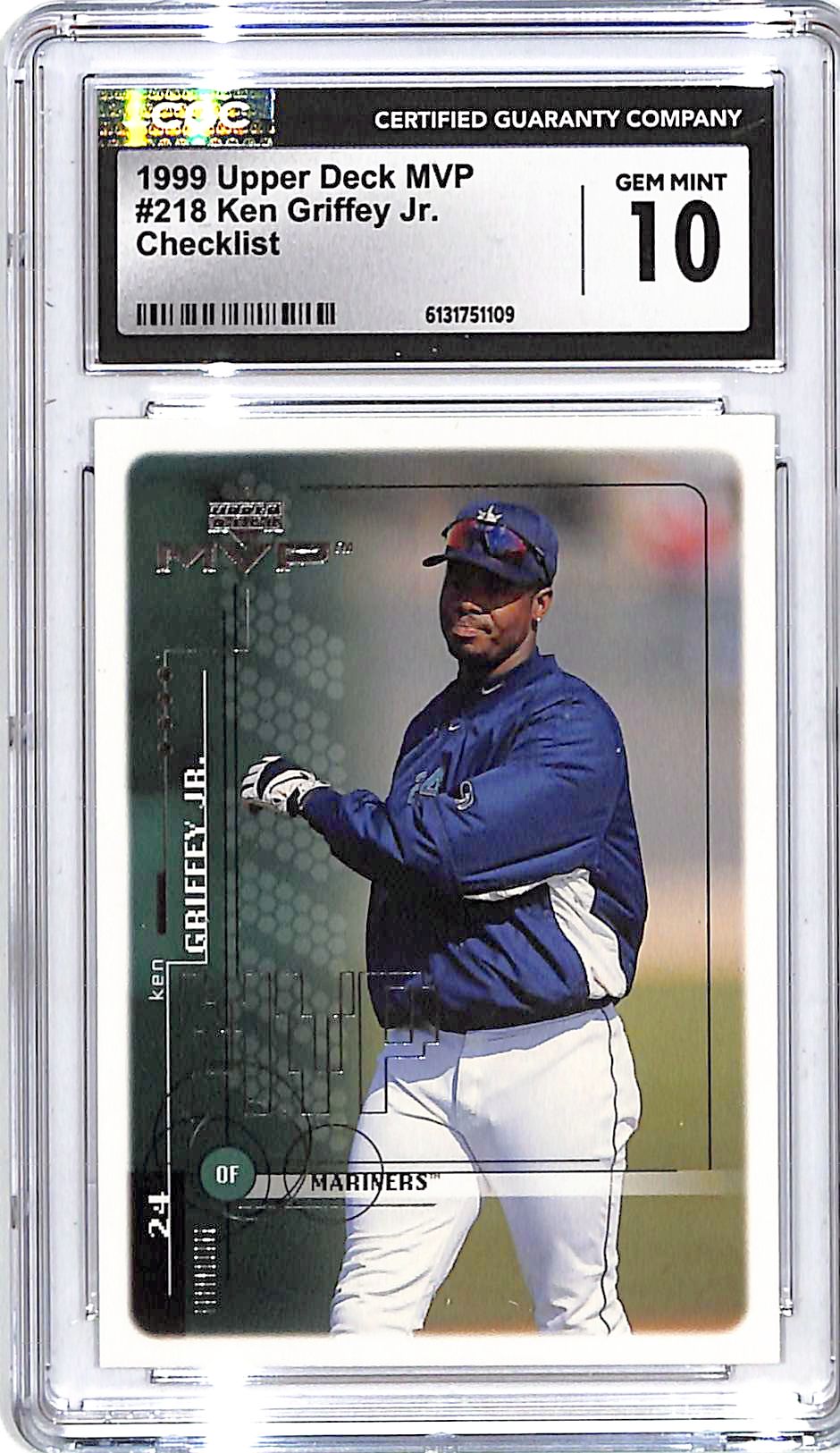 1999 Upper Deck MVP Ken Griffey Jr Checklist #218 CGC 10 Mariners