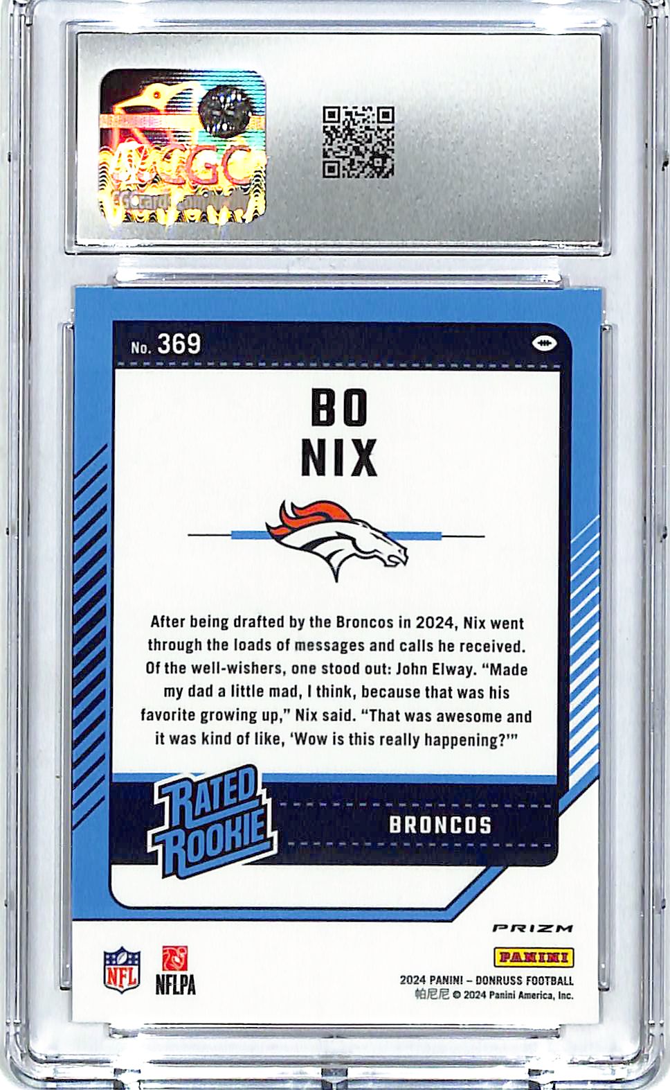 2024 Donruss Bo Nix Optic Rated Rookie RC Preview Red Pandora CGC 10 Broncos