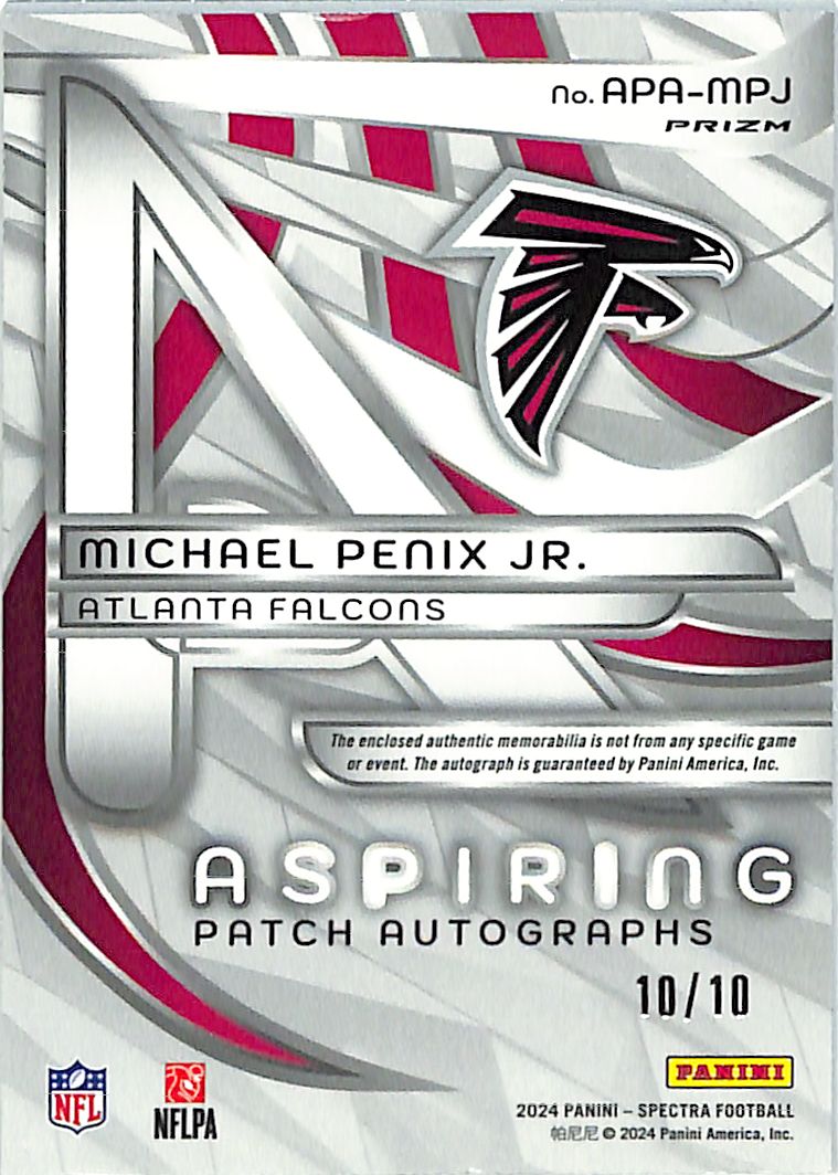 2024 Spectra Michael Penix Jr Auto Autograph Rookie RC Patch Jersey /10 RPA Falcons