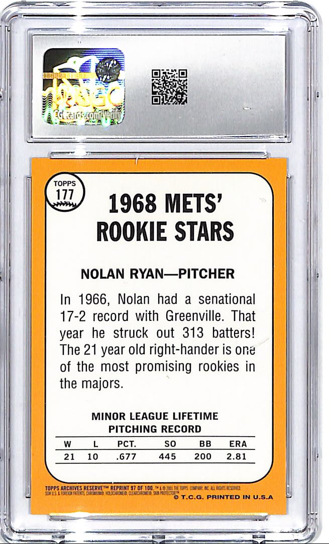 2001 Topps Archives Reserve Nolan Ryan #97 CGC 10 Mets