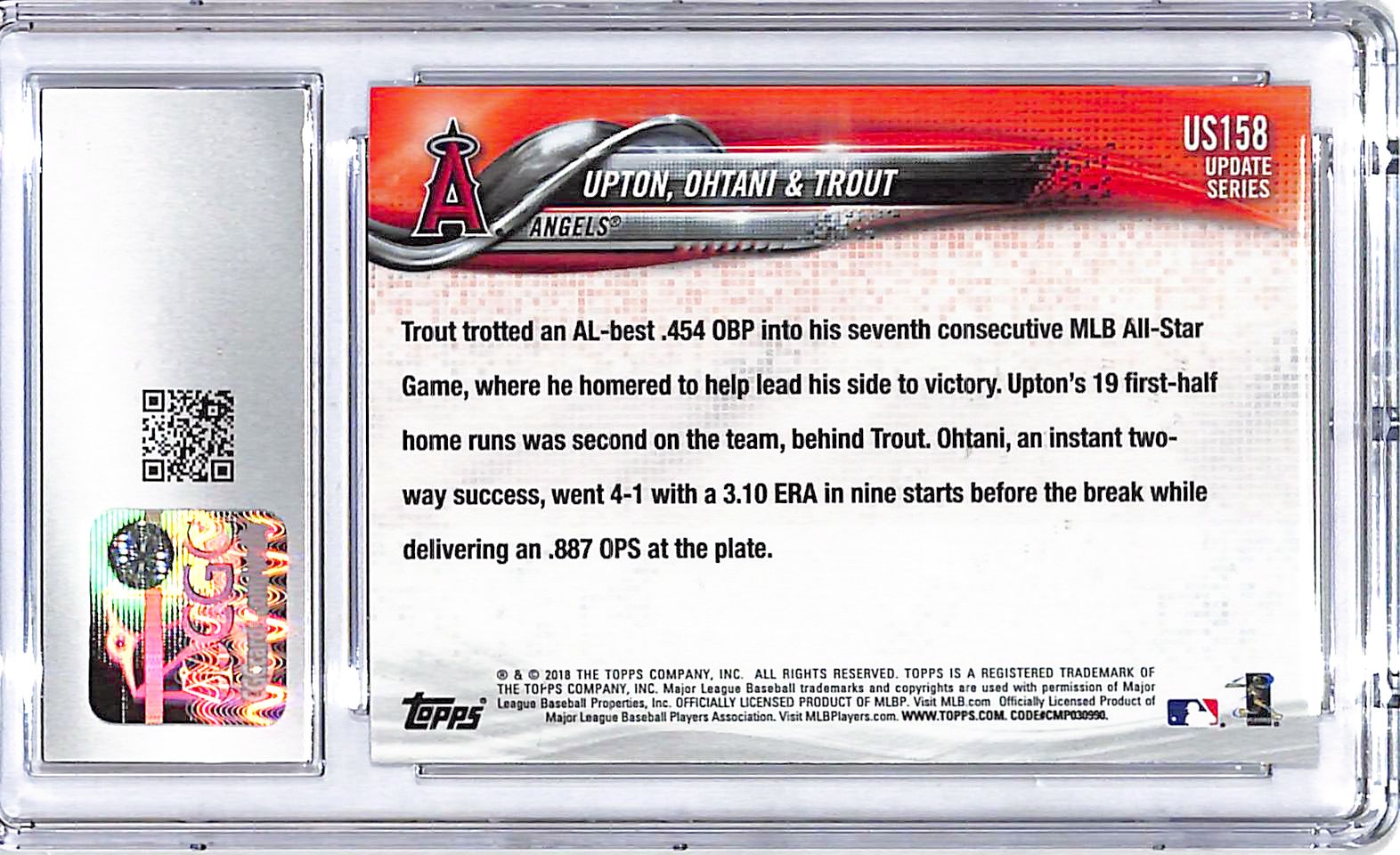 2018 Topps Update Shohei Ohtani Mike Trout Next Stop Stardom Rookie RC CGC 9.5 US158