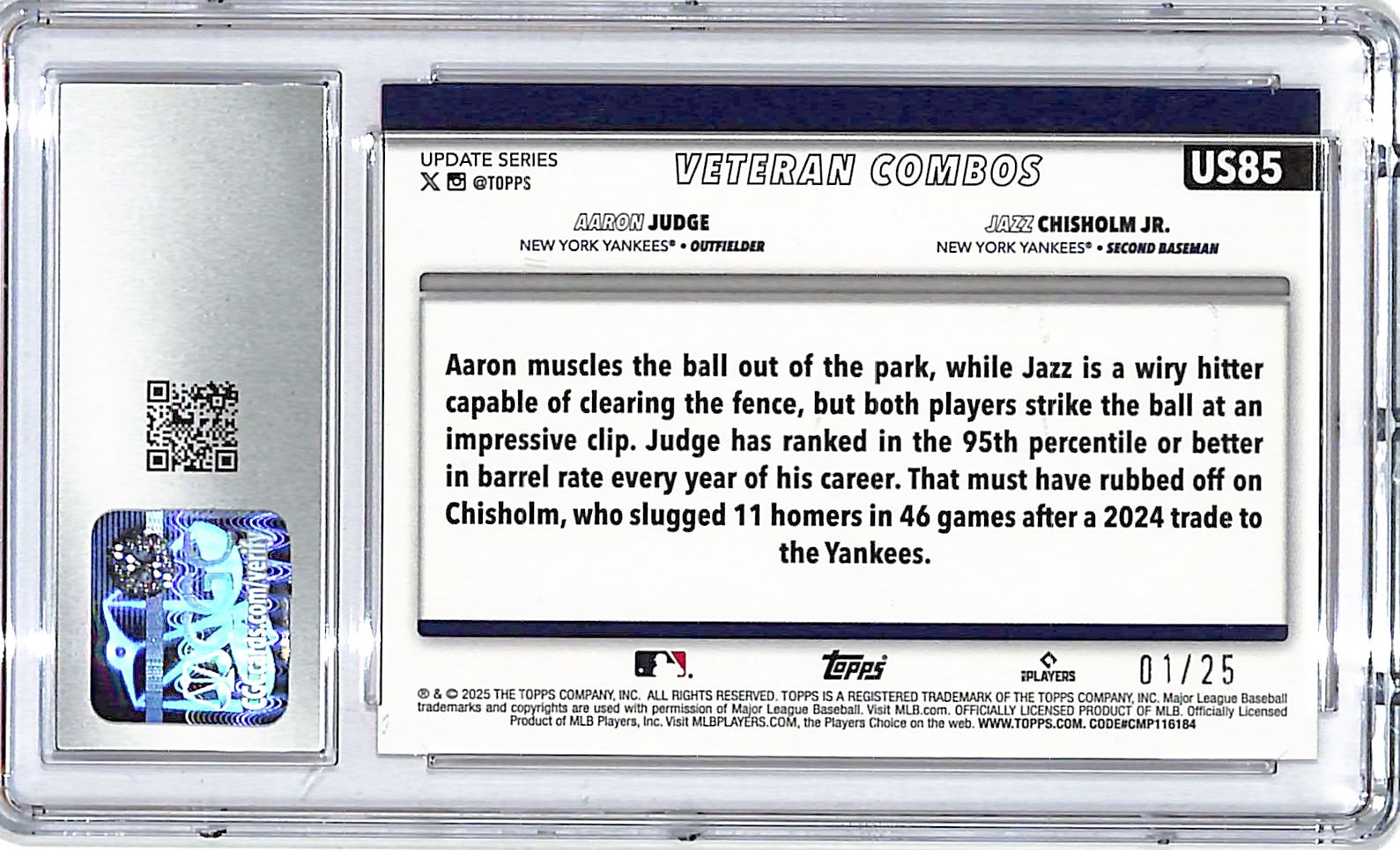 2025 Topps Update City Boys Aaron Judge Orange Diamante Foil /25 CGC 10 Yankees