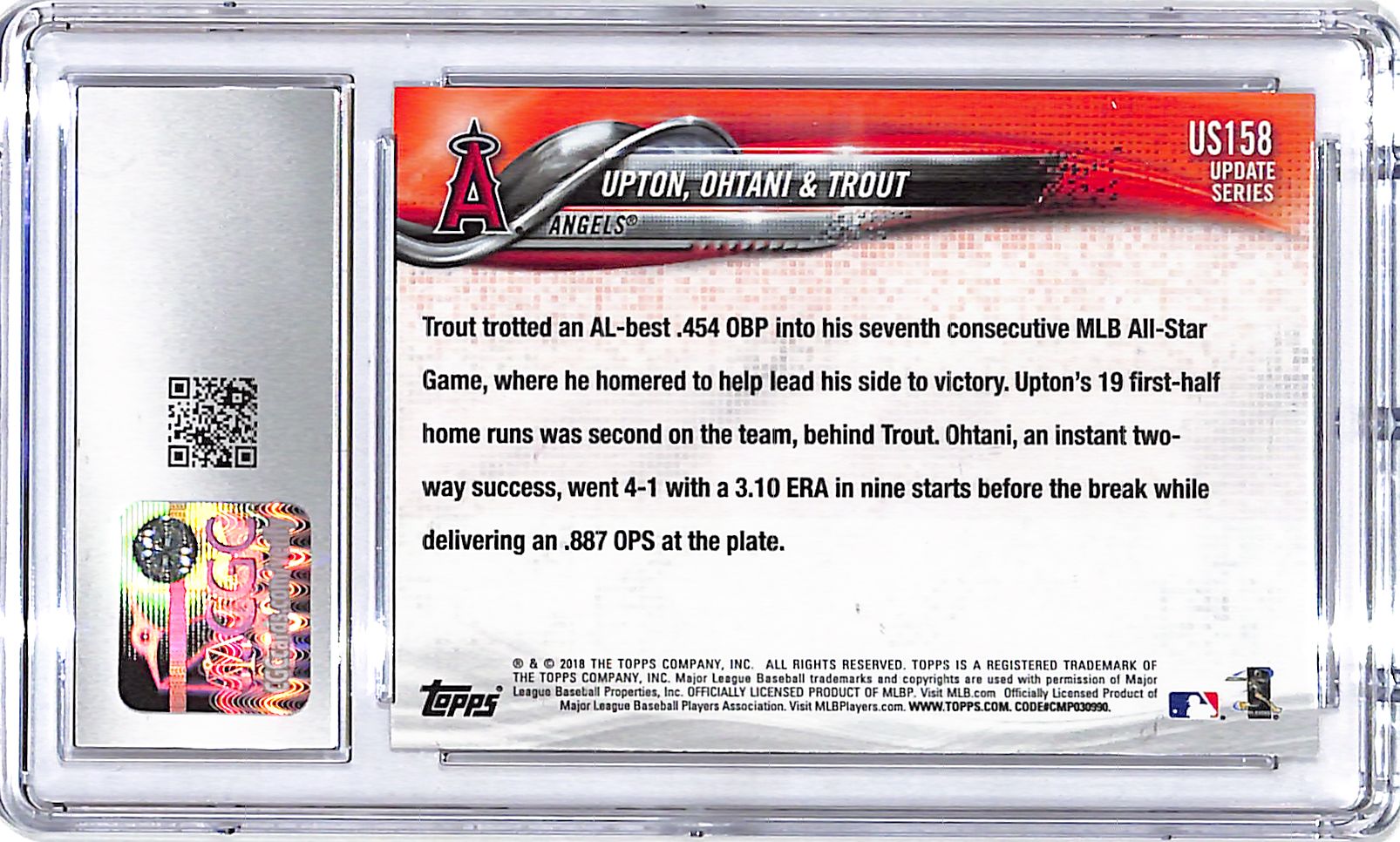 2018 Topps Update Shohei Ohtani Mike Trout Next Stop Stardom Rookie RC CGC 10 US158