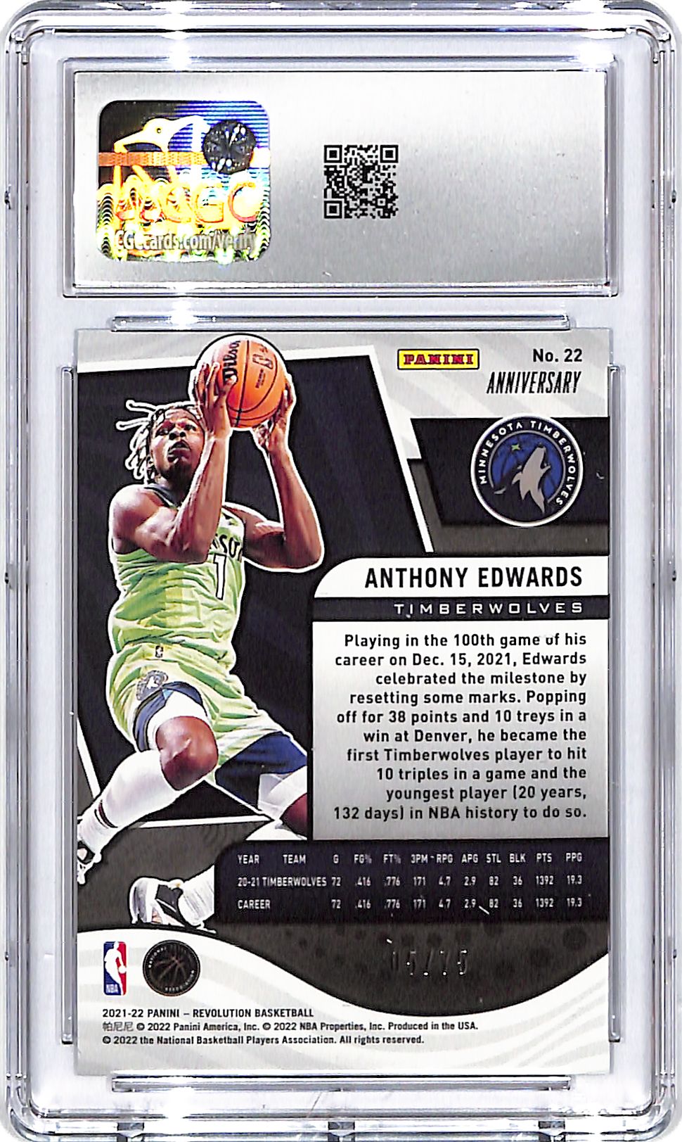 2021-22 Revolution Anthony Edwards NBA 75th Anniversary /75 CGC 10 Timberwolves