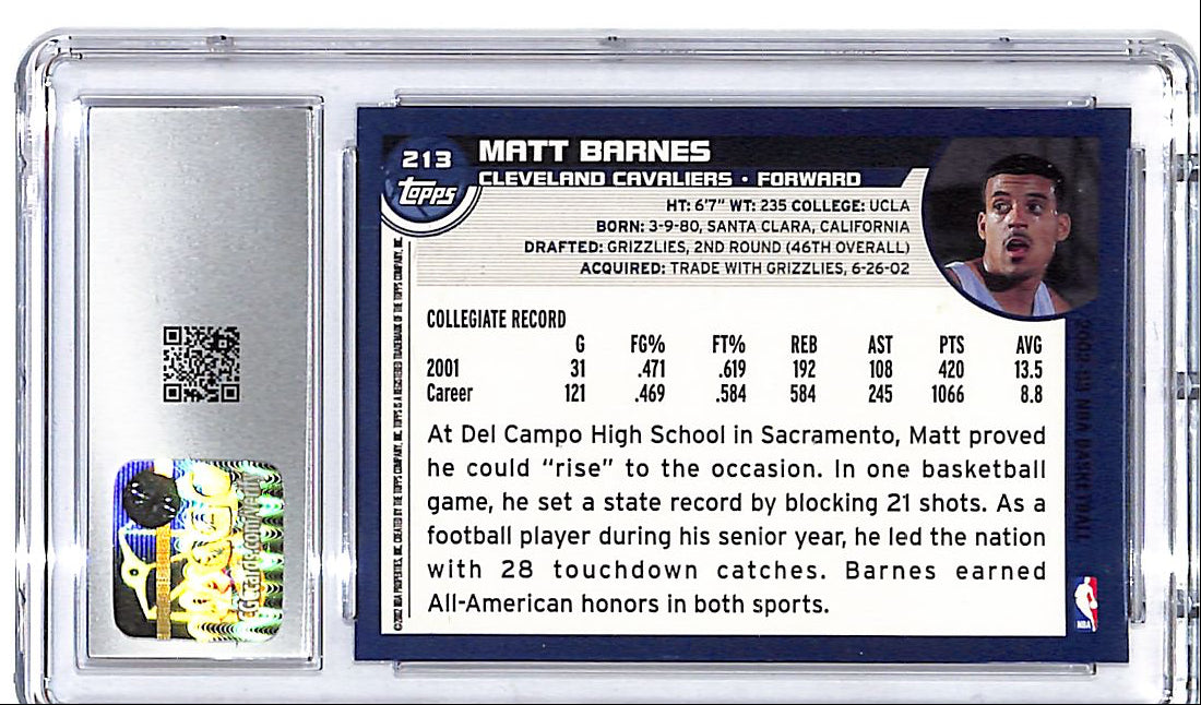 2002-03 Topps Matt Barnes Rookie RC #213 CGC 9.5 Cavaliers