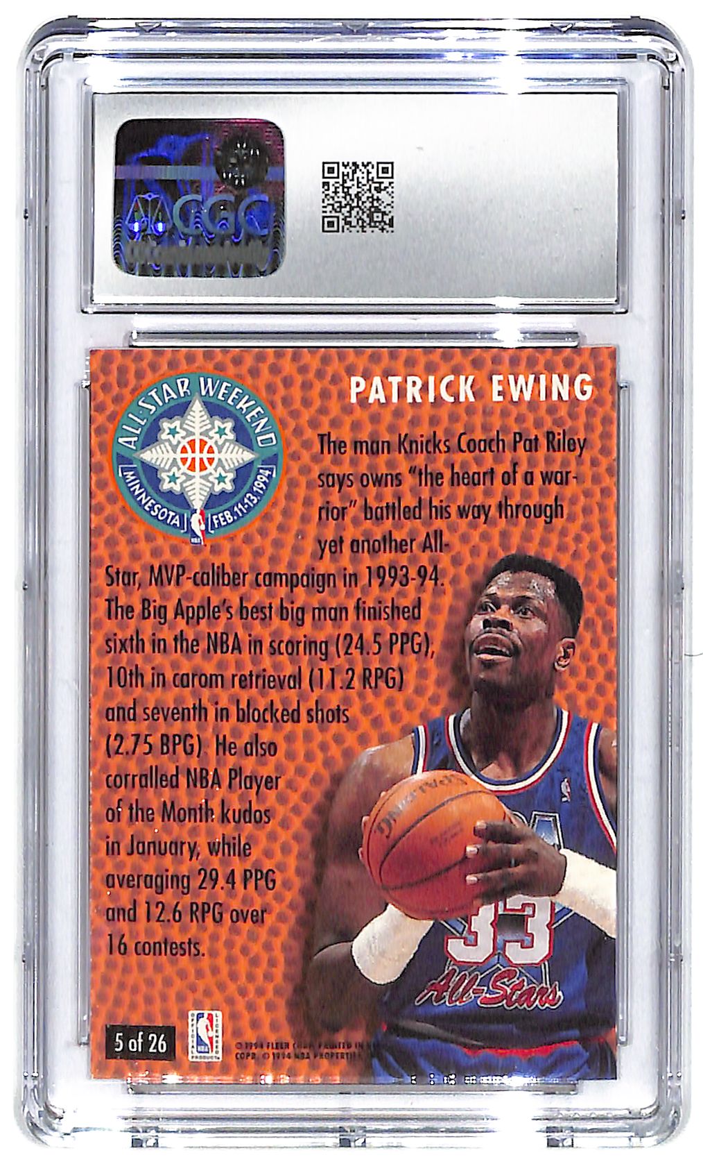 1994-95 Patrick Ewing Fleer NBA All Stars #5 CGC Mint Plus 9.5