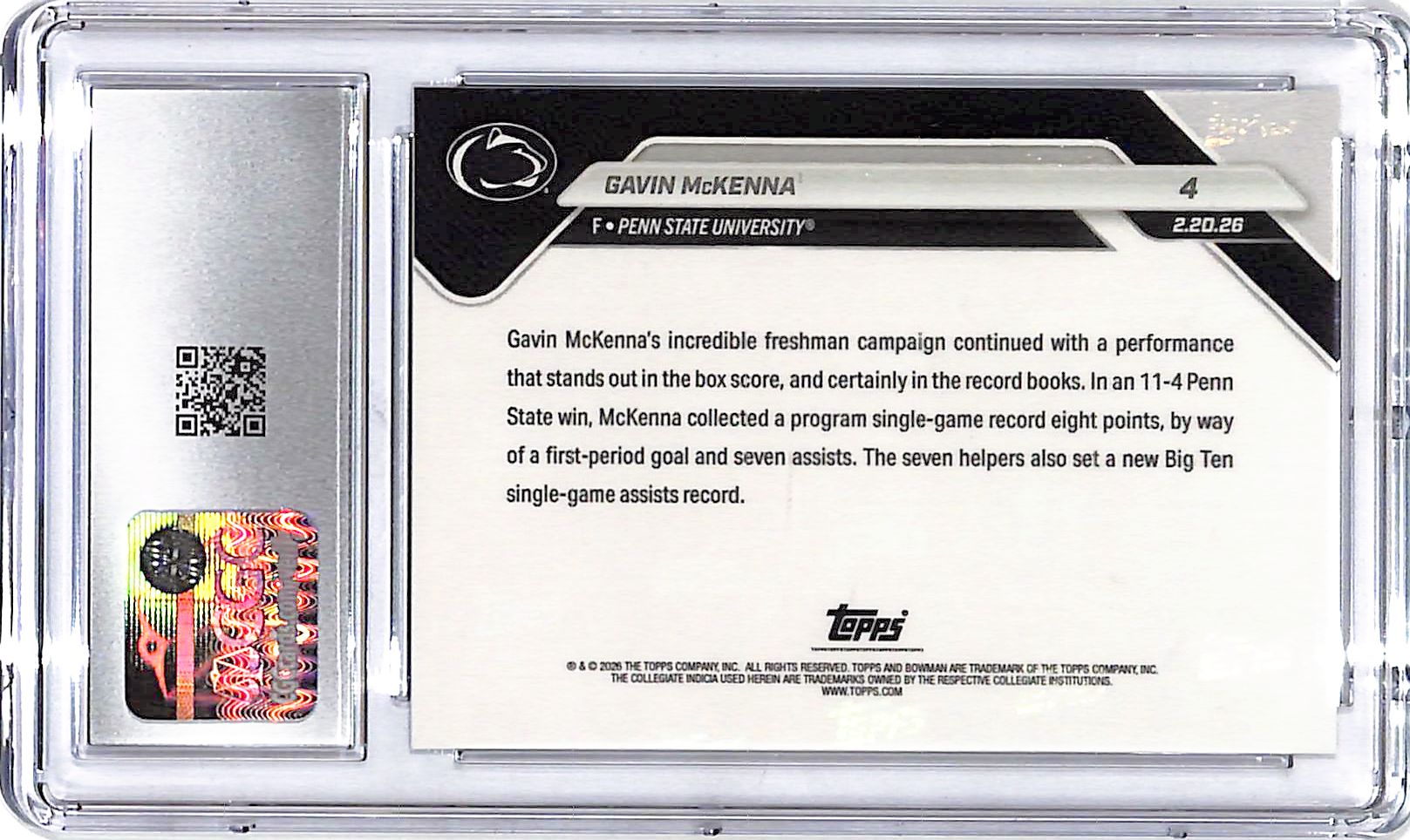 2025-26 Bowman U University Now Gavin McKenna Rookie RC #4 CGC 10 Penn State