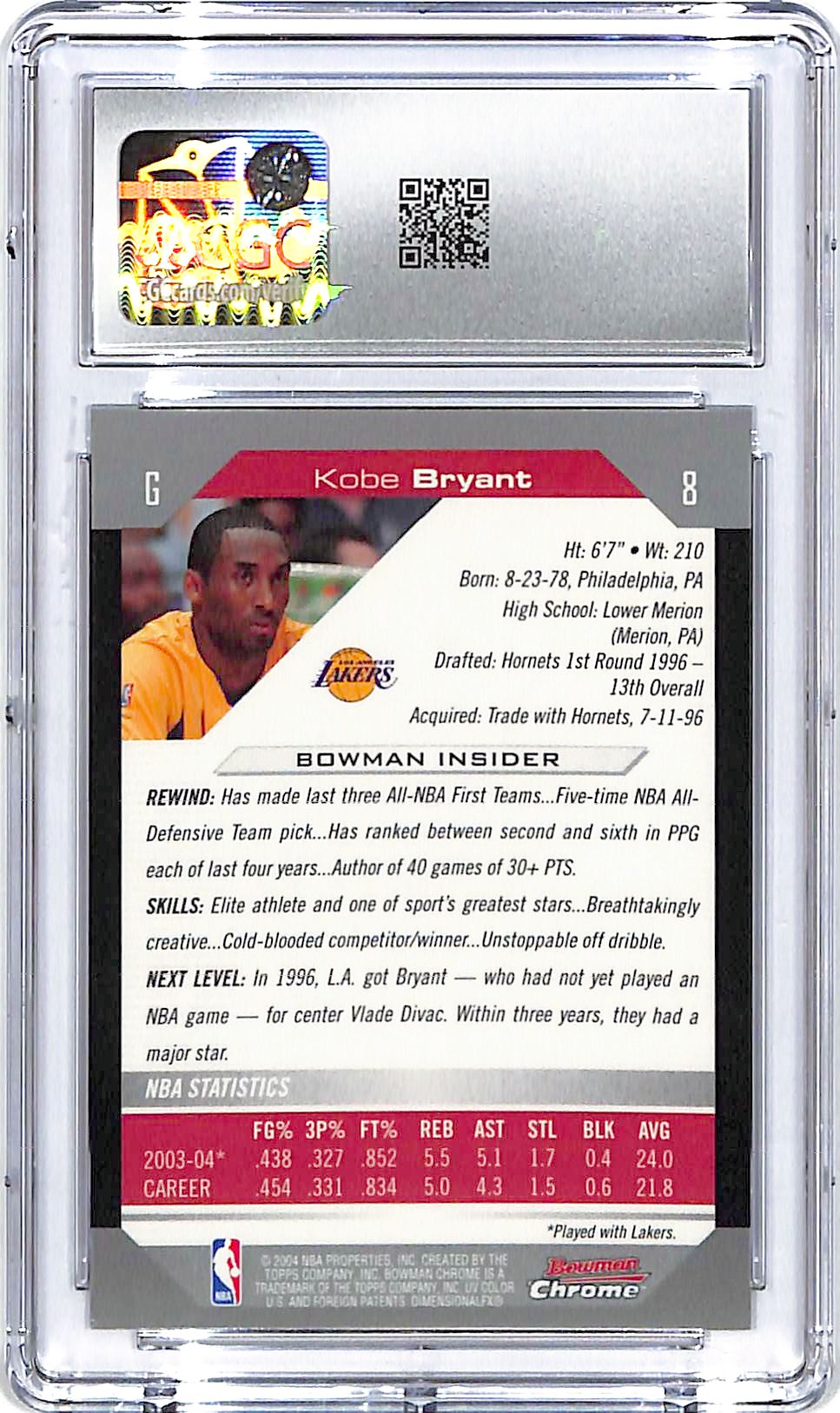 2004-05 Bowman Chrome Kobe Bryant #8 CGC 9 Lakers
