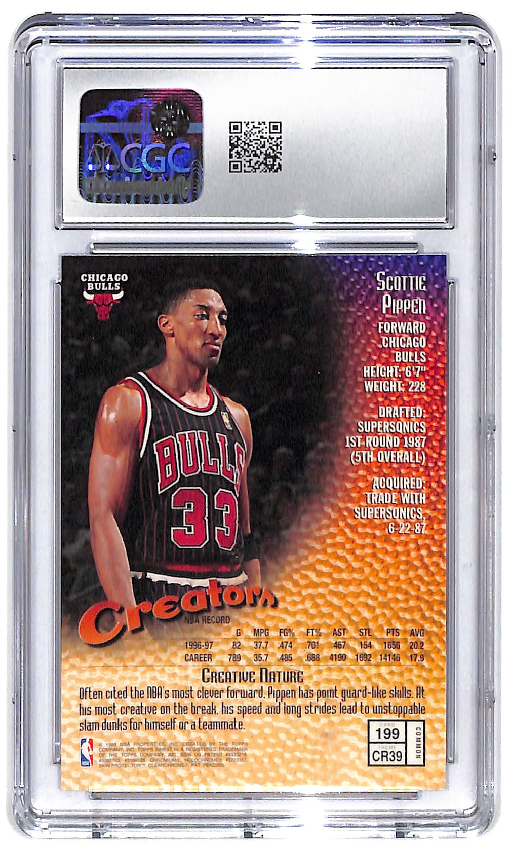 1997-98 Scottie Pippen Topps Finest w/Coating #199 CGC Mint Plus 9.5