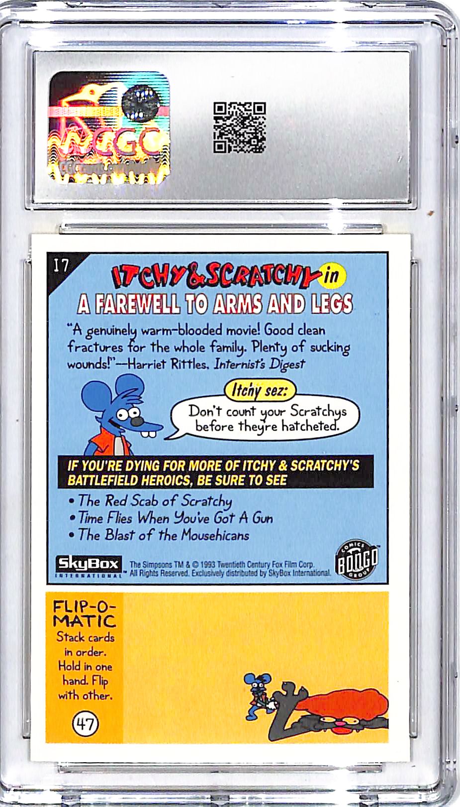 1993 Skybox The Simpsons Itchy & Scratchy A Farewell to Arms and Legs CGC 10