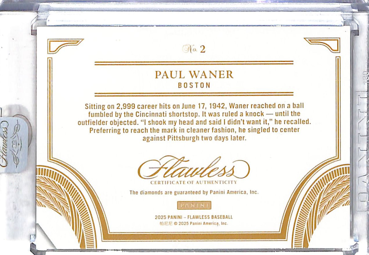 2025 Flawless Baseball Paul Waner 3000 Hit Club Triple Diamond /25 Red Sox