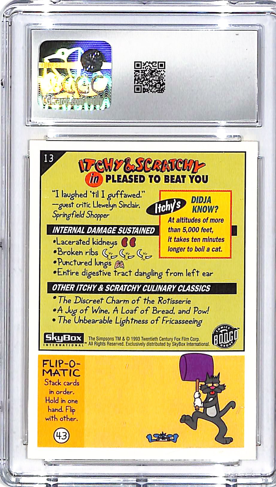 1993 Skybox The Simpsons Itchy and Scratchy Pleased to Beat You CGC 9.5