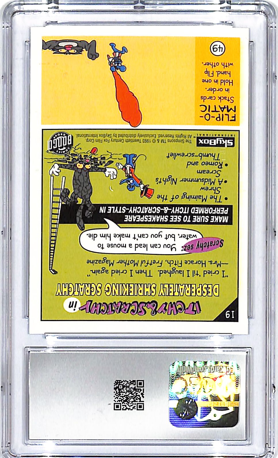 1993 Skybox The Simpsons Itchy and Scratchy Desperately Shrieking Scratch CGC 9.5