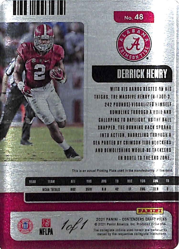 2021 Contenders Draft Picks Derrick Henry Printing Plate Black 1/1 Alabama