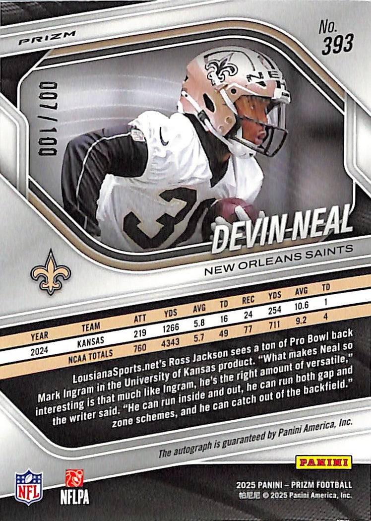 2025 Prizm Devin Neal Auto Autograph Rookie RC Choice Scope /100 Saints
