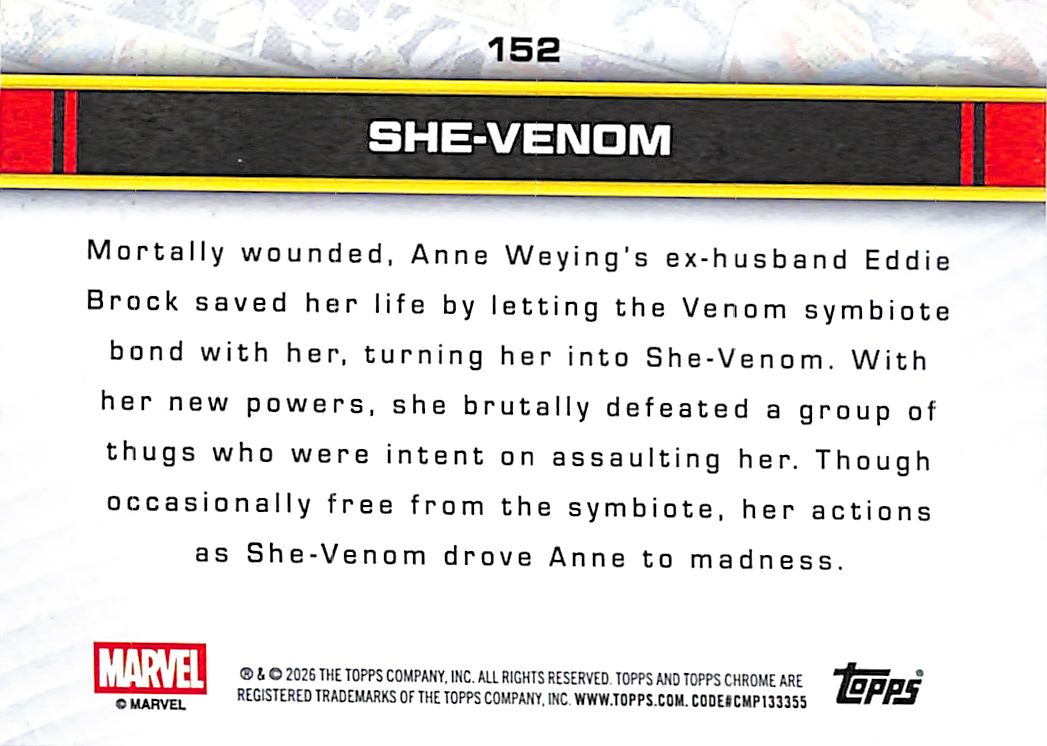 2026 Topps Chrome Marvel Comics She-Venom Spider Web Refractor /399