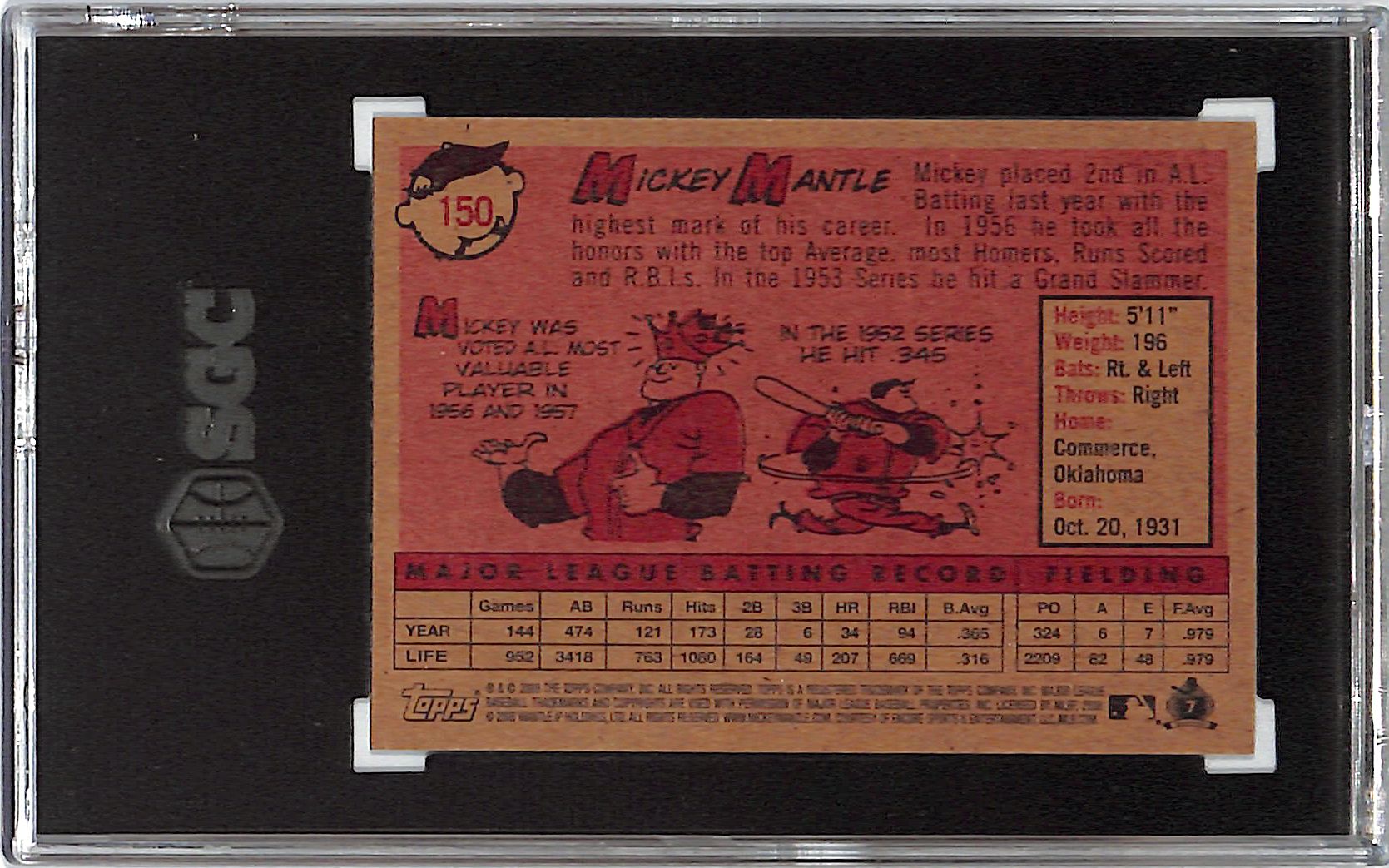 2008 Topps Mickey Mantle National Convention #150 SGC 10 Yankees