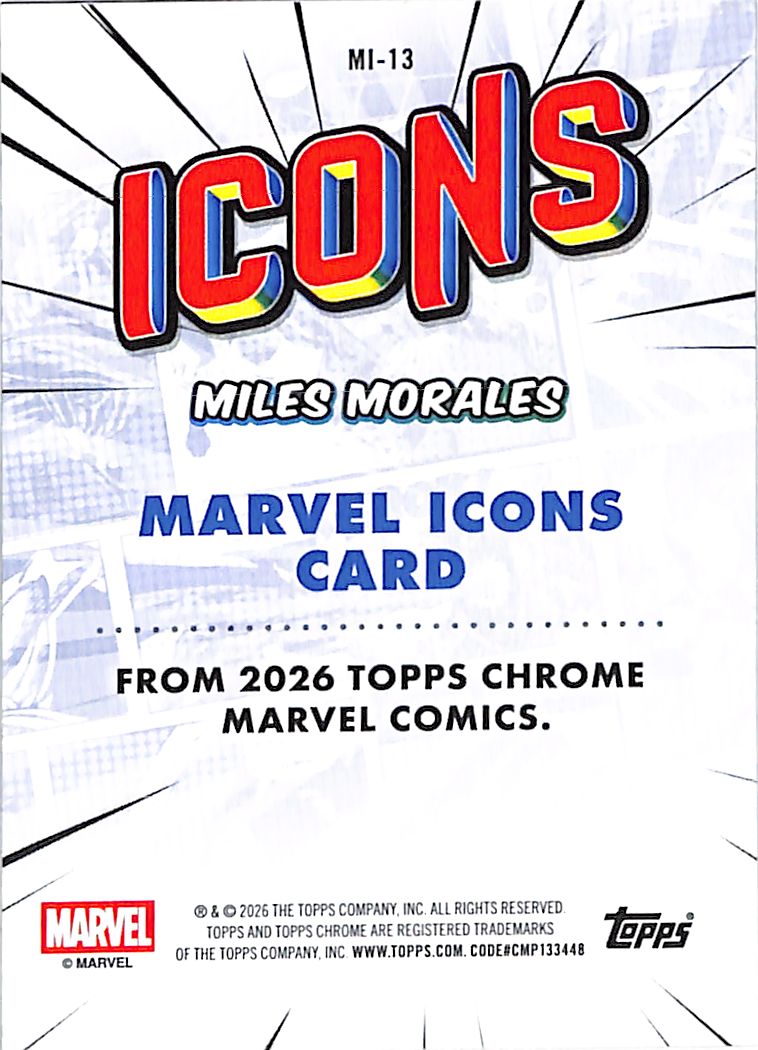 2026 Topps Chrome Marvel Comics Miles Morales Icons Gold Refractor /50