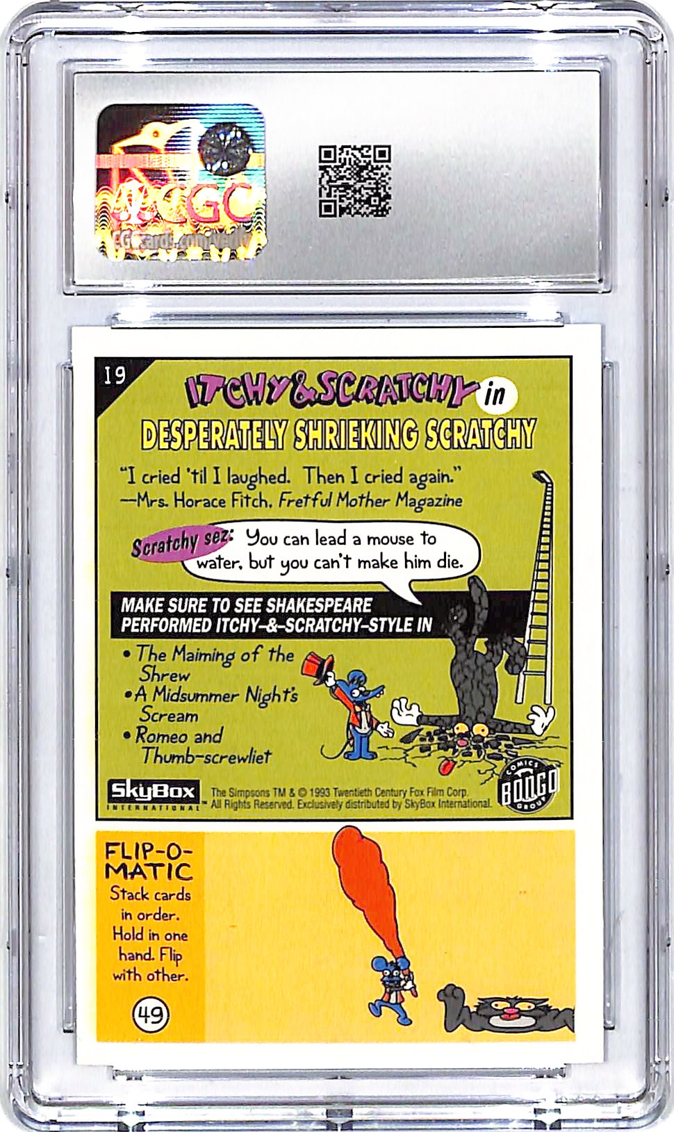 1993 Skybox The Simpsons Itchy & Scratchy Desperately Shrieking Scratch CGC 10