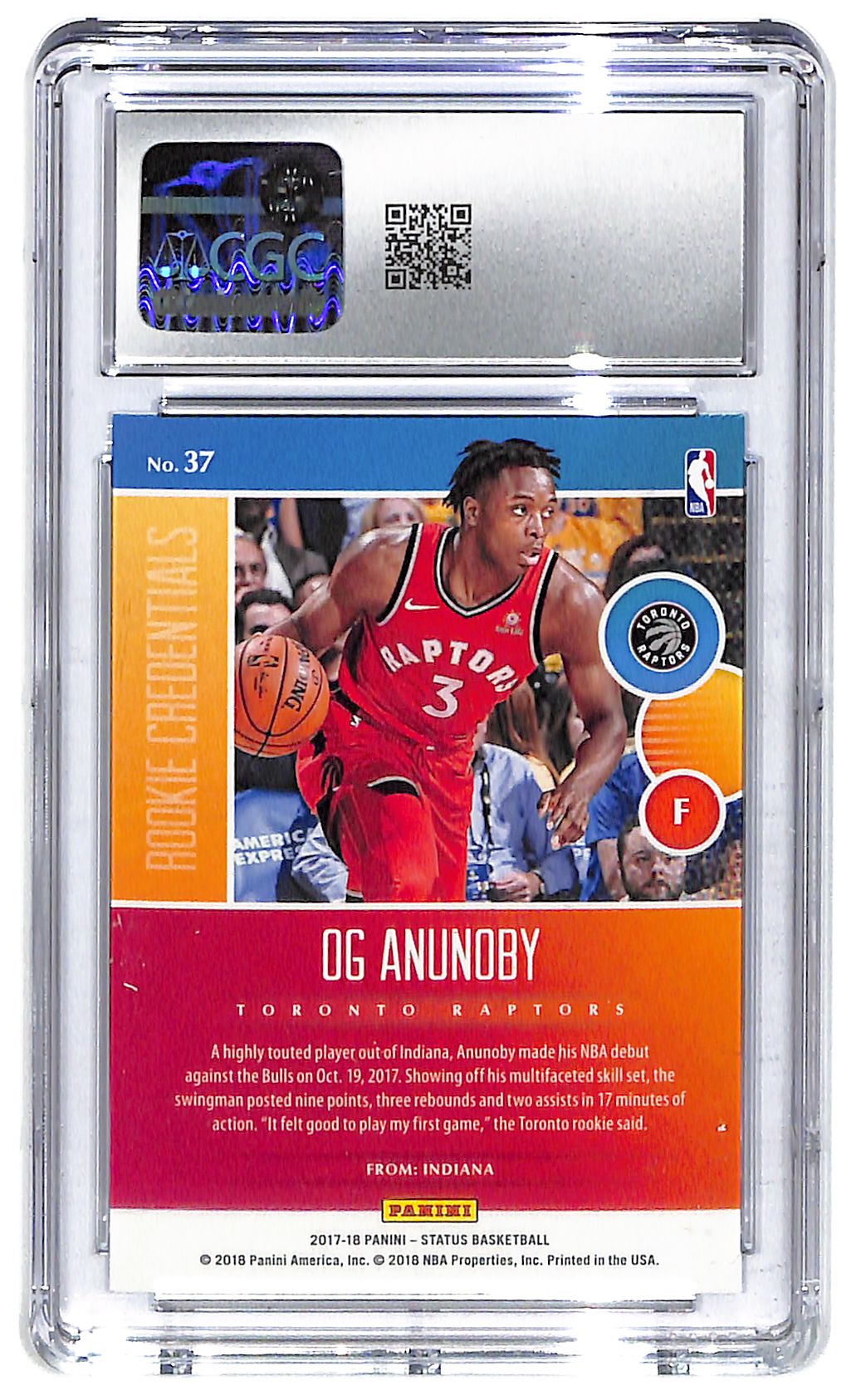 2017-18 OG Anunoby Panini Status Rookie Credentials #37 CGC Mint Plus 9.5