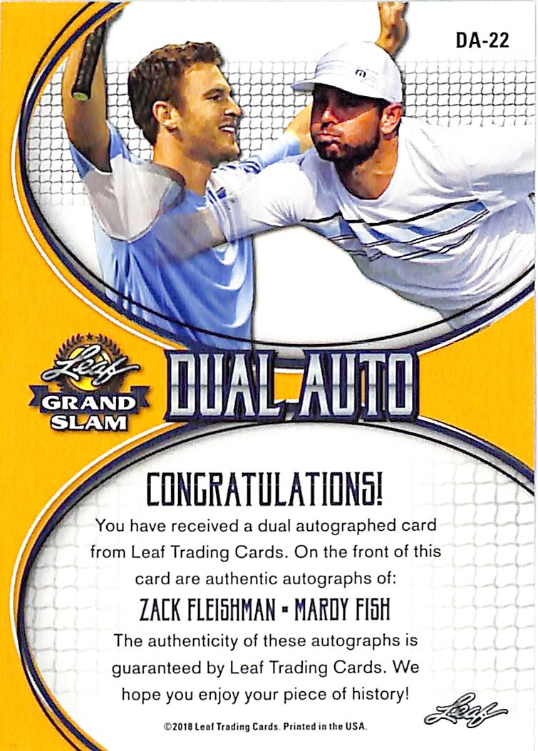 2018 Leaf Grand Slam Zack Fleishman Mardy Fish Auto Autograph Dual /10