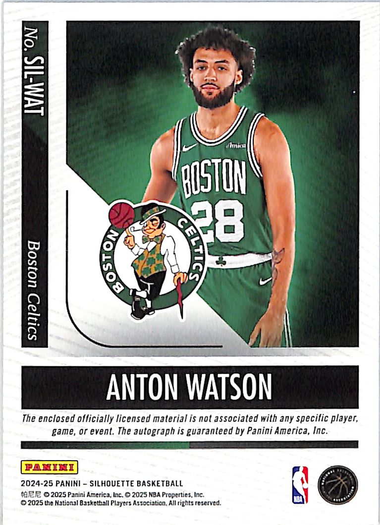 2025-25 Silhouette Anton Watson Auto Autograph Rookie RC Patch /99 Celtics