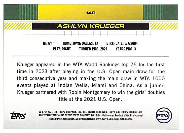 2024 Topps Chrome Tennis Ashlyn Krueger Rose Gold Refractor /20
