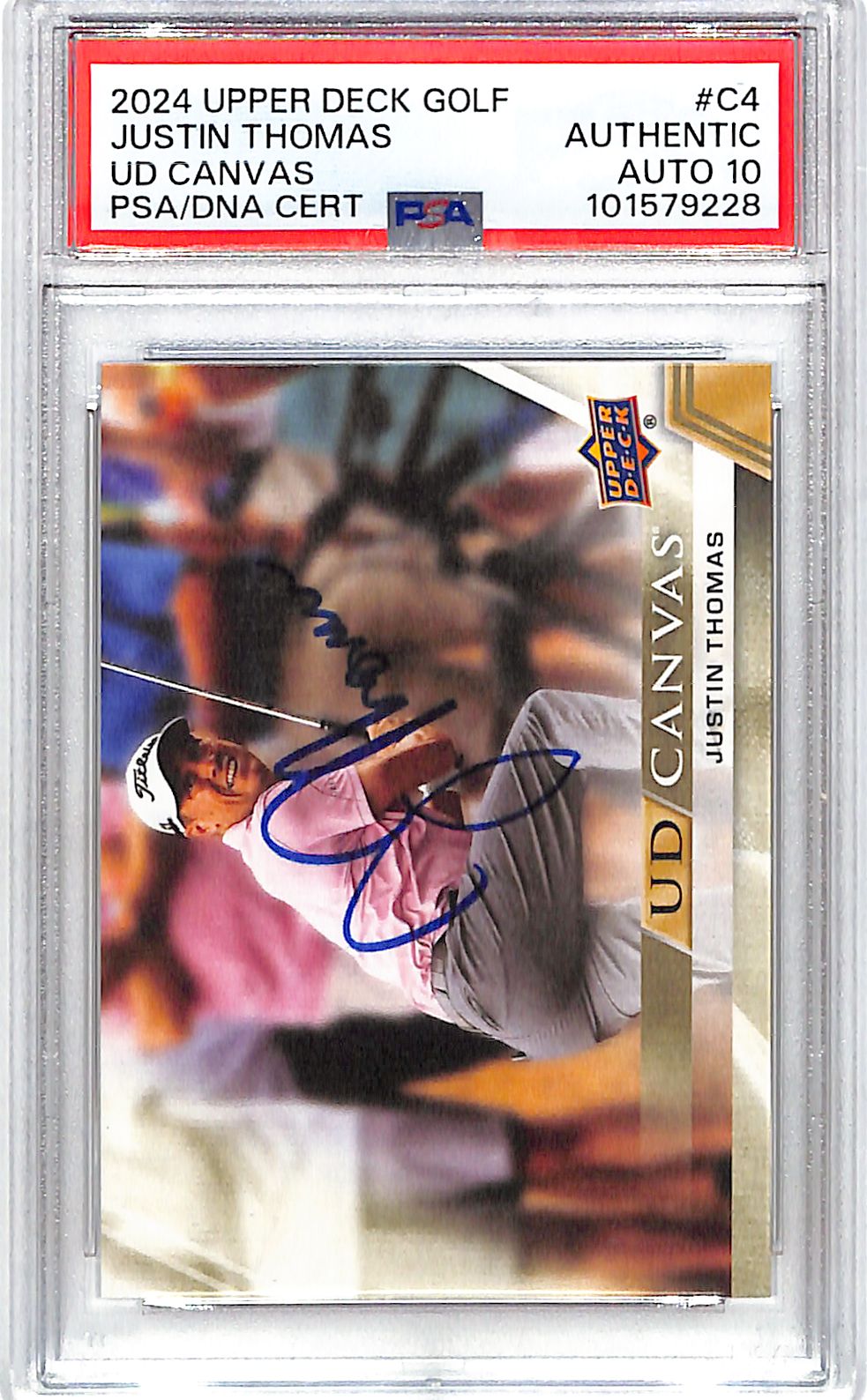 2024 Upper Deck Golf Justin Thomas UD Canvas Auto Autograph PSA DNA Authentic 10