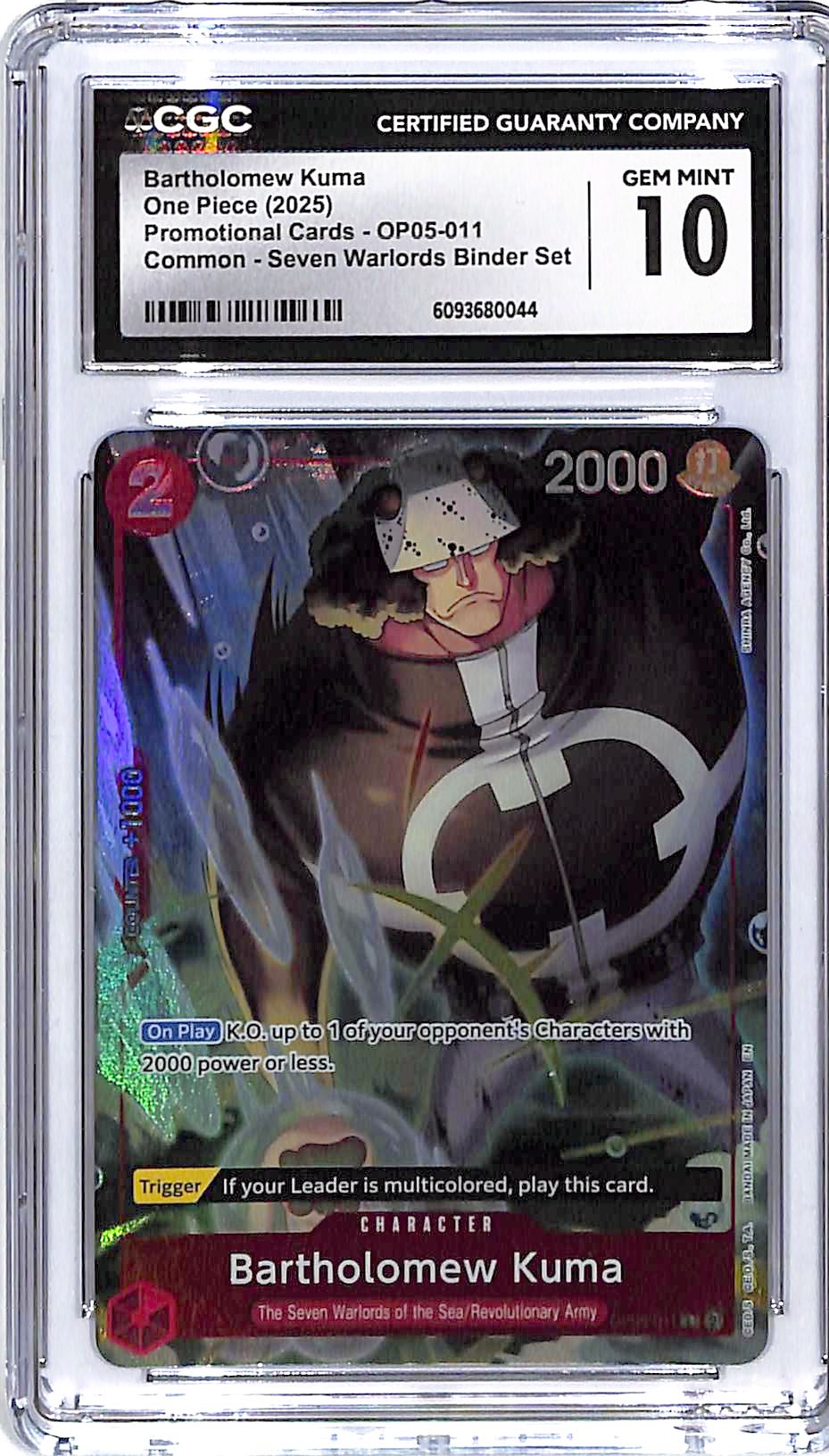 One Piece Promotional Cards Seven Warlords OP05 Bartholomew Kuma 011 CGC 10