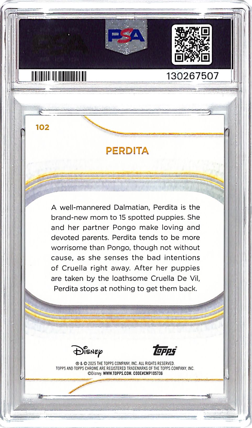 2025 Topps Chrome Disney Perdita Aqua Refractor /199 PSA 9 #012
