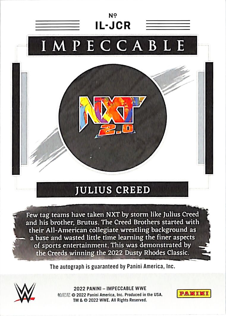 2022 Impeccable WWE Julius Creed Auto Autograph Rookie RC /25 Illustrious Ink