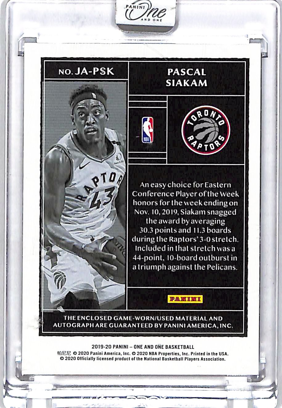 2019-20 Panini One and One Pascal Siakam Auto Autograph Rookie RC Patch Jersey /35
