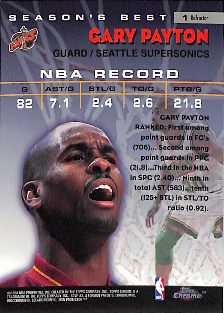 1998-99 Topps Chrome Gary Payton Pressure Points Refractor Super Sonics