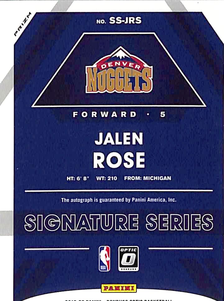 2019-20 Donruss Optic Jalen Rose Auto Autograph Signature Series Nuggets