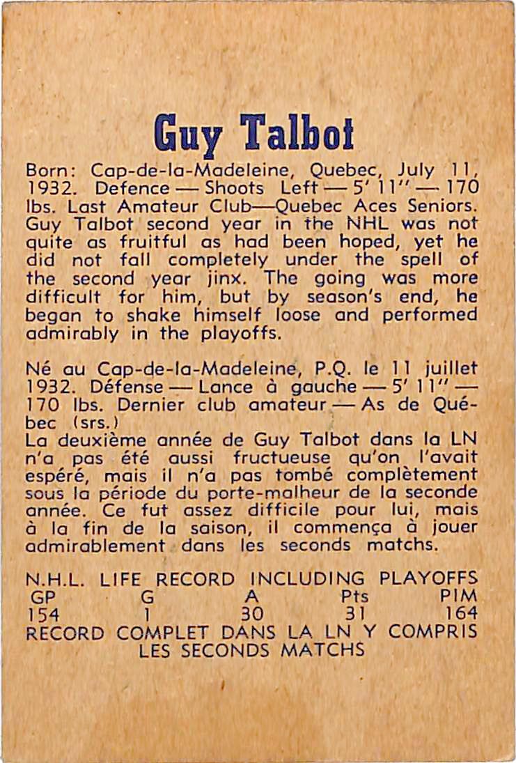 1957 Parkhurst Jean Guy Talbot Canadians