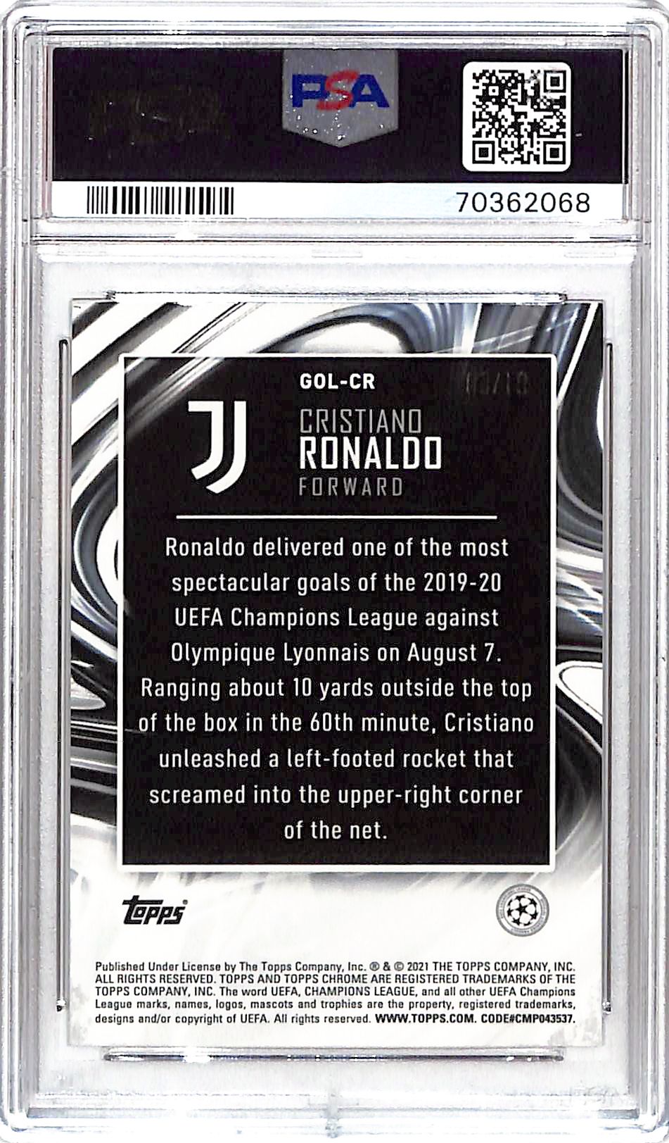 2020-21 Topps Chrome UEFA Cristiano Ronaldo Golazo Red Refractor /10 PSA 9