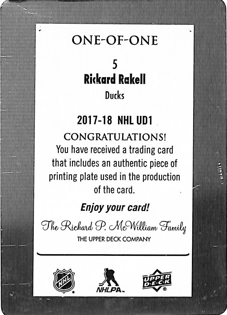 2017-18 Upper Deck Rickard Rakell Printing Plate 1/1 Penguins
